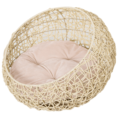 PawHut-Cuccia-per-Gatti-e-Animali-Domestici-Cesta-in-Rattan-Beige-con-Cuscino-in-Cotone--Ф56-x-35-A-cm-