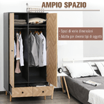 HOMCOM-Armadio-2-Ante-in-Legno-con-4-Vani-2-Cassetti-e-Appendiabiti-Grigio-Scuro-90x50x190cm