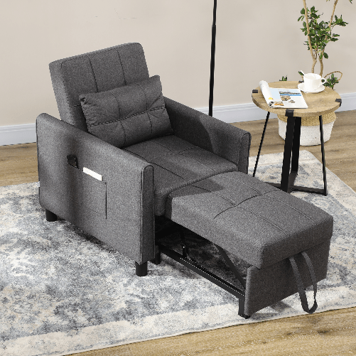 HOMCOM-Poltrona-Letto-Singolo-Reclinabile-su-3-Livelli-con-Cuscino-Extra-69x82x85cm-Grigio