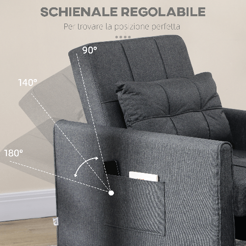 HOMCOM-Poltrona-Letto-Singolo-Reclinabile-su-3-Livelli-con-Cuscino-Extra-69x82x85cm-Grigio