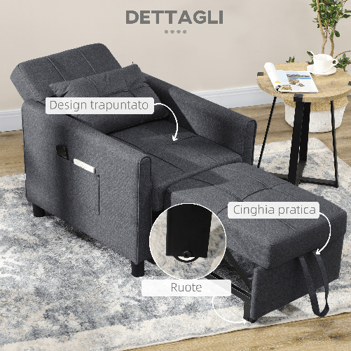 HOMCOM-Poltrona-Letto-Singolo-Reclinabile-su-3-Livelli-con-Cuscino-Extra-69x82x85cm-Grigio