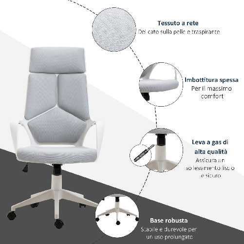 HOMCOM-Sedia-da-Ufficio-con-Funzione-Dondolo-Poltrona-Presidenziale-in-Tessuto-Regolabile-e-Girevole-63x63x117-127-cm-Grigio