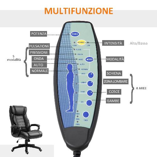 Vinsetto-Poltrona-Ufficio-a-Dondolo-ed-Ergonomica-con-6-Punti-Massaggio，Sedia-da-Ufficio-Mssaggiante-Girevole-con-Design-Dirigenziale-in-Similpelle-Nera