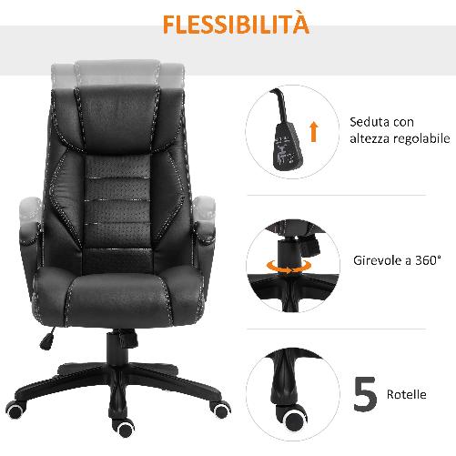 Vinsetto-Poltrona-Ufficio-a-Dondolo-ed-Ergonomica-con-6-Punti-Massaggio，Sedia-da-Ufficio-Mssaggiante-Girevole-con-Design-Dirigenziale-in-Similpelle-Nera