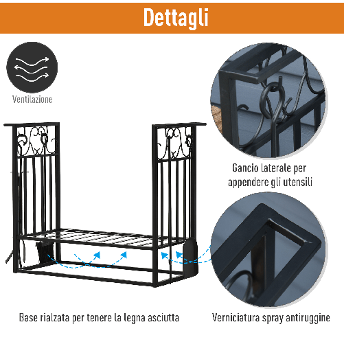 HOMCOM-Portalegna-in-Acciaio-Nero-per-Interni-ed-Esterni-con-4-Attrezzi-Inclusi