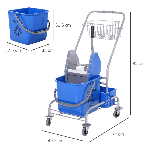 HOMCOM-Carrello-delle-Pulizie-Professionale-con-Secchio-25L-e-Strizzatore-Blu