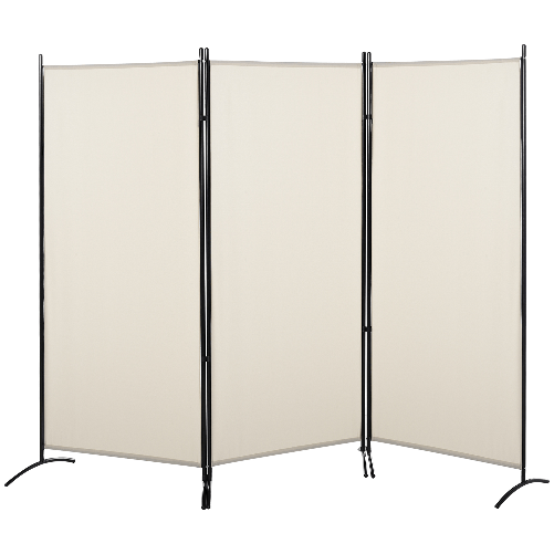 HOMCOM-Paravento-a-3-Pannelli-Pieghevole-Frangivista-Divisorio-per-Ambienti-in-Metallo-e-Poliestere-253x50x182cm-Beige