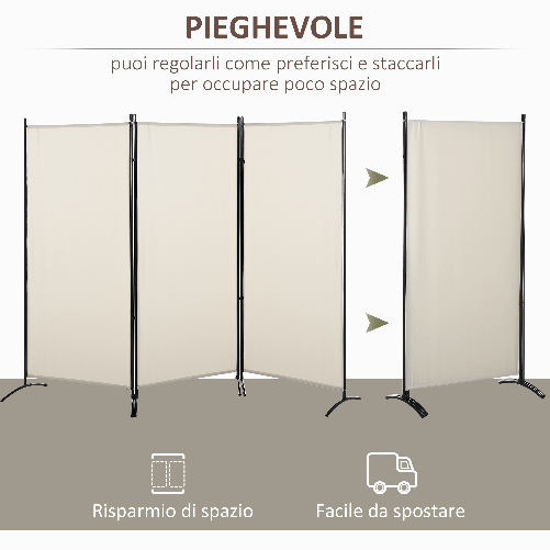 HOMCOM-Paravento-a-3-Pannelli-Pieghevole-Frangivista-Divisorio-per-Ambienti-in-Metallo-e-Poliestere-253x50x182cm-Beige