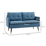 HOMCOM-Divano-2-Posti-in-Tessuto-con-Cuscini-Imbottiti-e-Gambe-in-Acciaio-139x68x80cm-Blu-Scuro