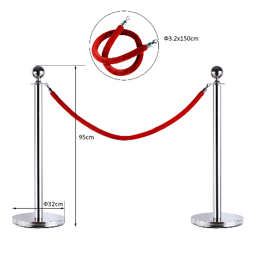 HOMCOM-Transenne-Elimina-Separacode-Paletti-di-Delimitazione-con-Corde-Rosso-Acciaio-Inox-Ф32-x-95CM