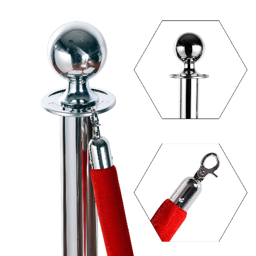 HOMCOM-Transenne-Elimina-Separacode-Paletti-di-Delimitazione-con-Corde-Rosso-Acciaio-Inox-Ф32-x-95CM