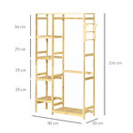 HOMCOM-Appendiabiti-da-Terra-in-Legno-di-Bambu-Attaccapanni-con-Mensole-Laterali-per-Ingresso-e-Camera-da-Letto-90x30x155cm