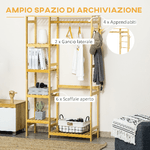 HOMCOM-Appendiabiti-da-Terra-in-Legno-di-Bambu-Attaccapanni-con-Mensole-Laterali-per-Ingresso-e-Camera-da-Letto-90x30x155cm