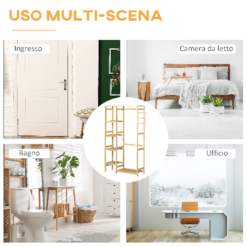 HOMCOM-Appendiabiti-da-Terra-in-Legno-di-Bambu-Attaccapanni-con-Mensole-Laterali-per-Ingresso-e-Camera-da-Letto-90x30x155cm