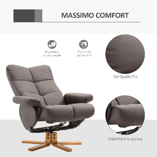 HOMCOM--Poltrona-Sedia-Relax-Reclinabile-con-Poggiapiedi-in-Ecopelle-Marrone