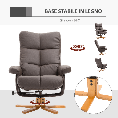 HOMCOM--Poltrona-Sedia-Relax-Reclinabile-con-Poggiapiedi-in-Ecopelle-Marrone