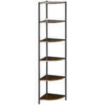 HOMCOM Libreria Moderna Angolare a 6 Ripiani in Metallo e MDF, 34x34x166cm, Marrone e Nero