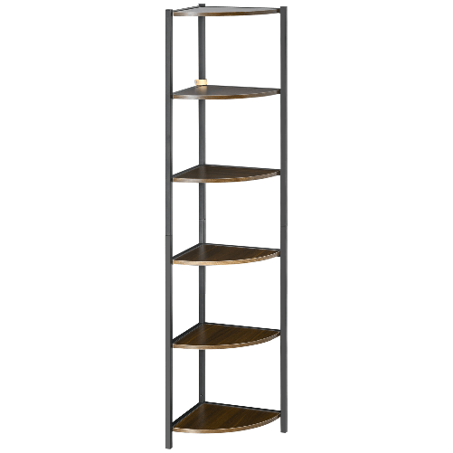 HOMCOM-Libreria-Moderna-Angolare-a-6-Ripiani-in-Metallo-e-MDF-34x34x166cm-Marrone-e-Nero