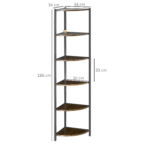 HOMCOM-Libreria-Moderna-Angolare-a-6-Ripiani-in-Metallo-e-MDF-34x34x166cm-Marrone-e-Nero