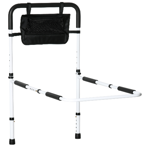 HOMCOM-Maniglia-per-Letto-con-Lunghezza-e-Altezza-Regolabile-in-Acciaio-Bianco