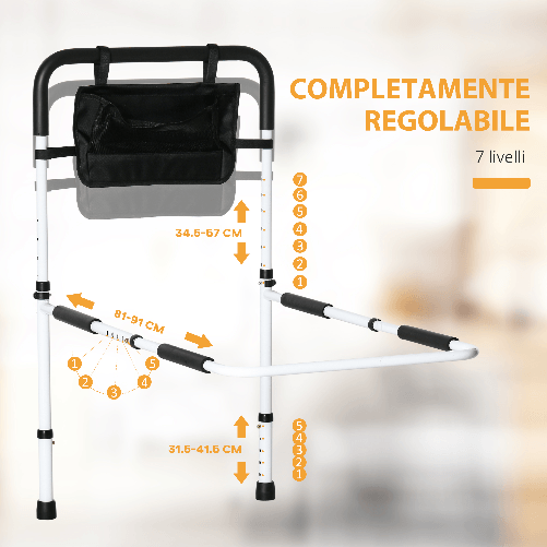 HOMCOM-Maniglia-per-Letto-con-Lunghezza-e-Altezza-Regolabile-in-Acciaio-Bianco