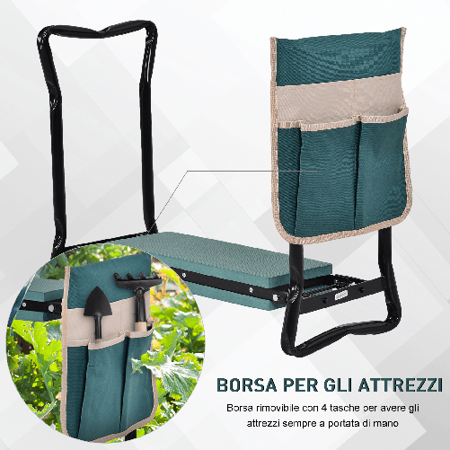 Outsunny-Inginocchiatoio-Panca-da-Giardino-Pieghevole-con-Tasca-Porta-Attrezzi
