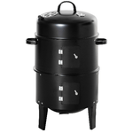 Outsunny-Barbecue-a-Carbone-3-in-1-con-Coperchio-Termometro-e-3-Livelli-Indipendenti-in-Acciaio-Nero