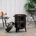 Outsunny-Barbecue-a-Carbone-3-in-1-con-Coperchio-Termometro-e-3-Livelli-Indipendenti-in-Acciaio-Nero