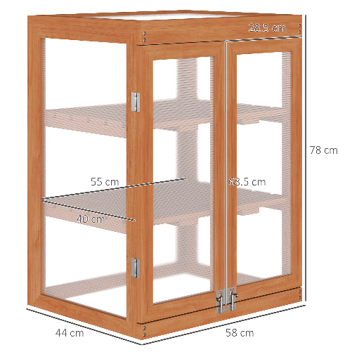 Outsunny-Mini-Serra-da-Giardino-a-3-Ripiani-in-Legno-e-Policarbonato-58x44x78cm-Arancione