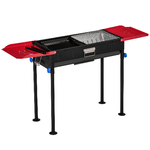 Outsunny Barbecue a Carbonella Portatile ad Altezza regolabile con Griglia e Teglia, 120x31x60-70 cm, Nero e Rosso