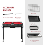 Outsunny-Barbecue-a-Carbonella-Portatile-ad-Altezza-regolabile-con-Griglia-e-Teglia-120x31x60-70-cm-Nero-e-Rosso