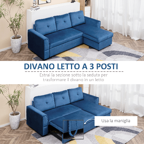 HOMCOM-Divano-Letto-Angolare-3-Posti-Effetto-Velluto-e-Chaise-Longue-con-Contenitore-232x141x85cm-Blu