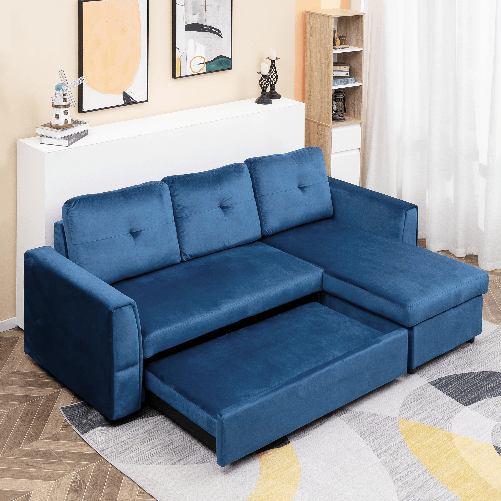 HOMCOM-Divano-Letto-Angolare-3-Posti-Effetto-Velluto-e-Chaise-Longue-con-Contenitore-232x141x85cm-Blu