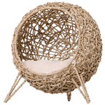 PawHut Cesta Rialzata per Gatti Fino a 10kg, Cuccia per Animali Domestici in Rattan PE Color Legno (Φ52x58cm)