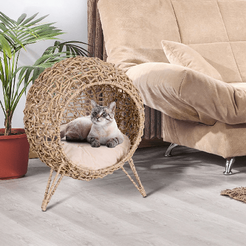 PawHut-Cesta-Rialzata-per-Gatti-Fino-a-10kg-Cuccia-per-Animali-Domestici-in-Rattan-PE-Color-Legno--Φ52x58cm-