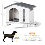 PawHut-Casetta-per-Cani-Rialzata-con-Vassoio-per-2-Ciotole-Finestre-e-Cuscino-in-Gommapiuma-70x64x56-cm