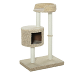 PawHut Albero Tiragraffi per Gatti Multi-livello, 2 Piattaforme, 1 Casetta e Corde in Juta, 61x41x96 cm, Beige