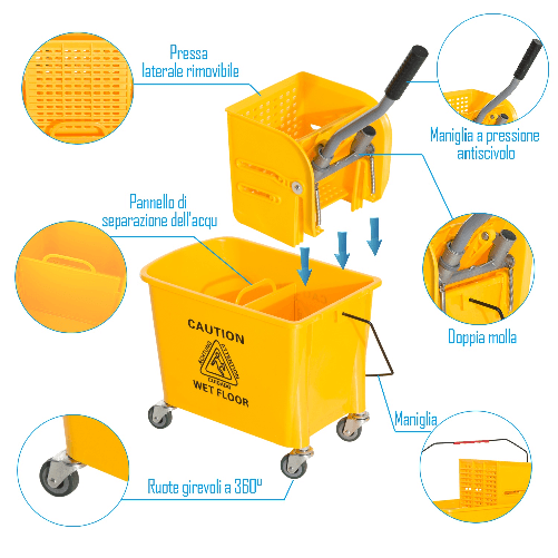 HOMCOM-Carrello-Secchio-con-Separatore-Acqua-e-Strizzatore-Rimovibile-in-PP-Giallo-63-x-27-x-67cm