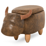 HOMCOM Pouf Contenitore a Forma di Bufalo, Sgabello Poggiapiedi con Struttura in Legno e Seduta Imbottita, 62x35x36cm, Marrone