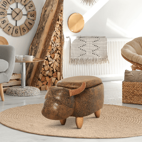 HOMCOM-Pouf-Contenitore-a-Forma-di-Bufalo-Sgabello-Poggiapiedi-con-Struttura-in-Legno-e-Seduta-Imbottita-62x35x36cm-Marrone