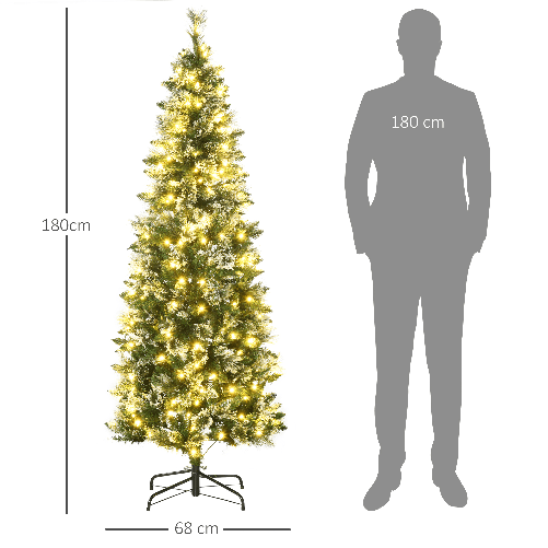 HOMCOM-Albero-di-Natale-180cm-Innevato-con-240-Luci-LED-e-618-Rami-con-Base-in-Acciaio