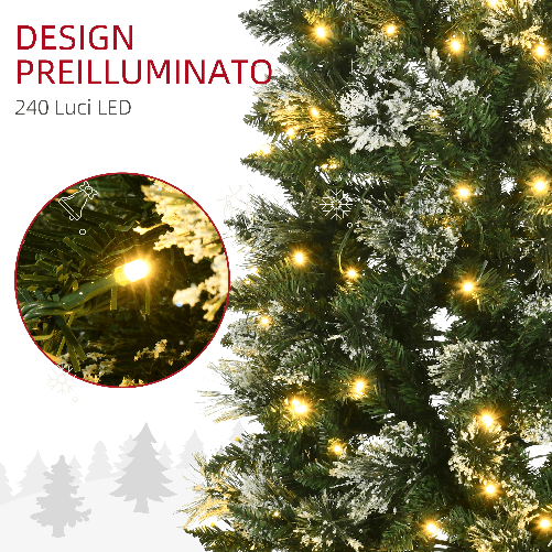 HOMCOM-Albero-di-Natale-180cm-Innevato-con-240-Luci-LED-e-618-Rami-con-Base-in-Acciaio