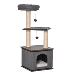 PawHut Albero Tiragraffi per Gatti con Casetta, Lettino e Pali in Sisal, 40x40x104cm, Grigio