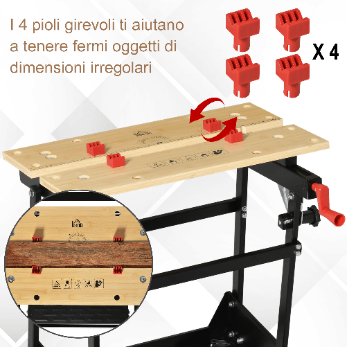HOMCOM-Banco-da-Lavoro-Pieghevole-con-Altezza-Regolabile-4-Morsetti-e-Fori-per-Utensili---Nero