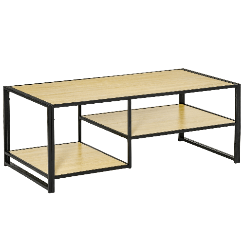 HOMCOM-Tavolino-da-Caffe-in-Stile-Industriale-a-3-Ripiani-in-MDF-e-Acciaio-120x60x46cm