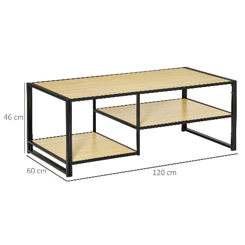 HOMCOM-Tavolino-da-Caffe-in-Stile-Industriale-a-3-Ripiani-in-MDF-e-Acciaio-120x60x46cm