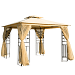 Outsunny Gazebo da Giardino 3x3m con Zanzariera, Telaio in Acciaio e Doppio Tettuccio, Beige