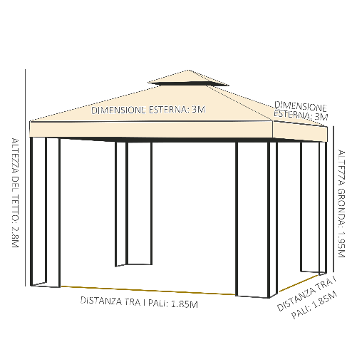 Outsunny-Gazebo-da-Giardino-3x3m-con-Zanzariera-Telaio-in-Acciaio-e-Doppio-Tettuccio-Beige