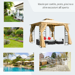 Outsunny-Gazebo-da-Giardino-3x3m-con-Zanzariera-Telaio-in-Acciaio-e-Doppio-Tettuccio-Beige