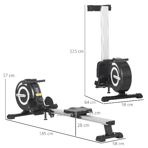 HOMCOM-Vogatore-Magnetico-Pieghevole-per-Allenamento-a-Casa-Volano-Regolabile-su-8-Livelli-e-Monitor-LCD-185x58x57cm-Nero